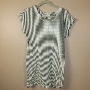 Max Studio Striped Tunic Top Women M Green White Cotton Dolman Sleeve Casual...